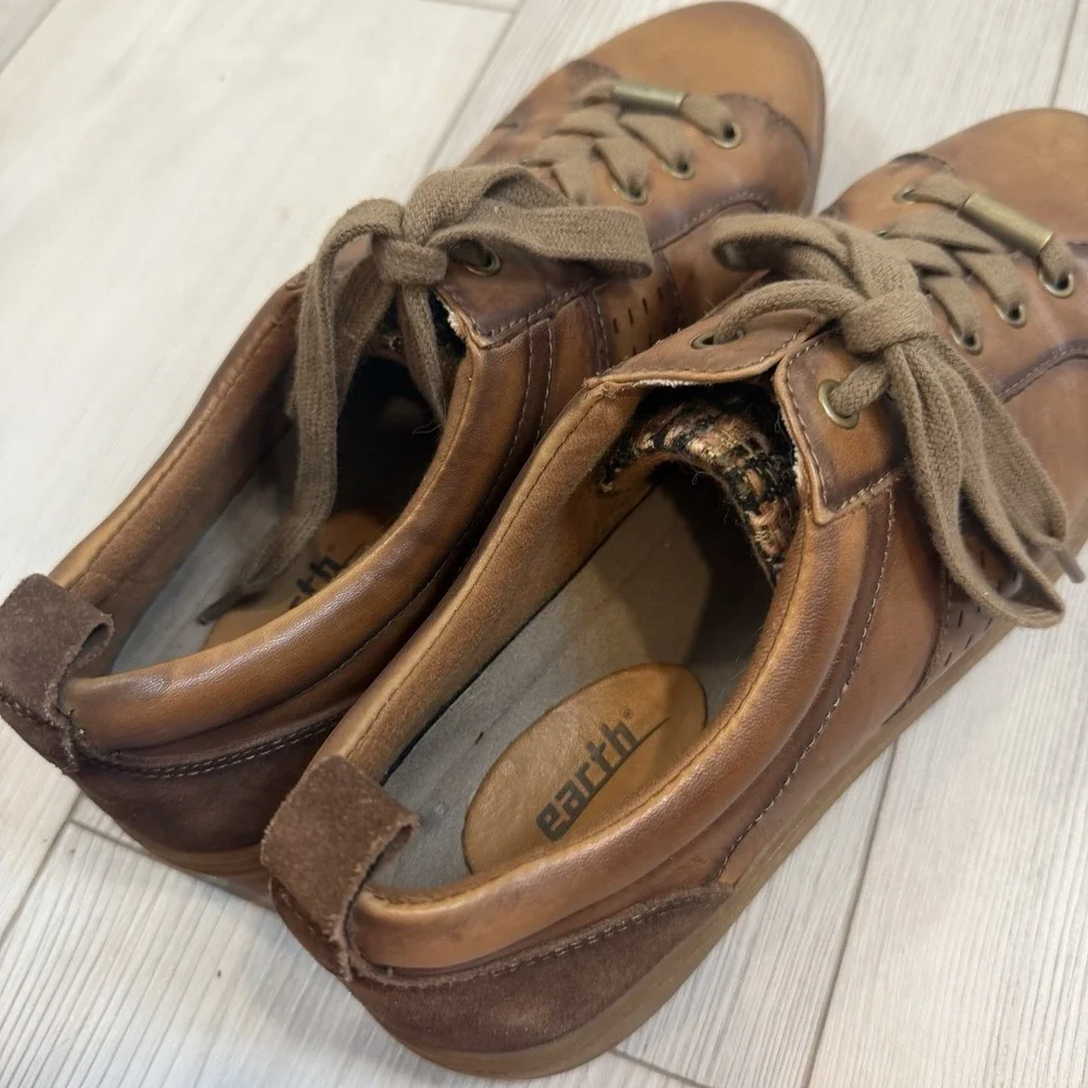 Earth Zag Soft Leather Womens Brown Lace Up Lifestyle Sneakers 11M